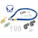 A blue Dormont gas hose kit with fittings and a restraining cable.