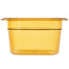 A yellow Rubbermaid plastic food pan.