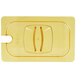 A yellow plastic container lid with a handle.