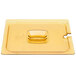 A yellow plastic Rubbermaid lid with a handle for a food pan.