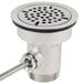 A silver Regency lever handle waste valve for a sink with a metal drain hole.