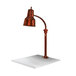 A Hanson Heat Lamps smoked copper carving station with white solid base and a copper lamp.