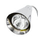 A Hanson stainless steel freestanding heat lamp with two shades over dual bulbs.