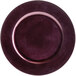 A purple Charge It by Jay plastic charger plate with a dark brown rim.