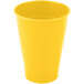 A School Bus Yellow plastic cup with a white background.