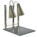 A Hanson Heat Lamps stainless steel carving station with two lamps and a sneeze guard.