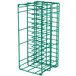 A green wire rack with 12 square compartments.