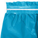 A turquoise blue plastic table skirt with a white strip along the bottom.