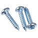 A close-up of two silver screws.