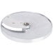 A silver stainless steel Robot Coupe 3/8" slicing disc with a hole in the center.