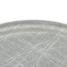 An oval gray Cambro cafeteria tray with white abstract lines.