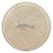 A close up of a beige Cambro round fiberglass tray with a tan abstract design.
