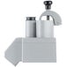 A white Robot Coupe vegetable prep attachment kit with black handles.