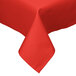 A red Intedge square tablecloth with a folded hem on a table.
