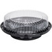 A black plastic pie container with a clear high dome lid.