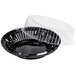 A D&W Fine Pack black plastic pie container with a clear high dome lid.