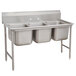 A stainless steel Advance Tabco Regaline three compartment sink.