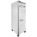 A Beverage-Air Horizon Series stainless steel reach-in freezer with a solid door on wheels.