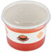 A white plastic Choice paper soup container with a vented plastic lid.