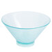 A clear polycarbonate serving bowl with a blue rim.
