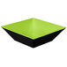 A black and green square melamine bowl with a lid.