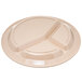 A tan Carlisle polycarbonate plate with three compartments.