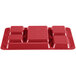 A red plastic tray with 6 rectangular compartments.