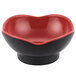 A red and black bowl with a heart shape.