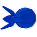 A blue fabric adjustable chef bandana tied in a knot.
