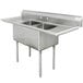 An Advance Tabco stainless steel commercial sink with two bowls and two drainboards.