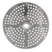 A Hobart stainless steel circular metal plate with holes.