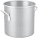 A close-up of a Vollrath Wear-Ever aluminum stock pot with handles.