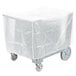 A white plastic covered cart with Cambro ADCS480 dish caddy inside.