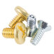 A close-up of a silver and gold thermostat screw.