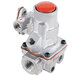A silver gas safety valve with red accents.