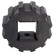A black plastic gear with a square hole in the center.