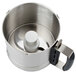 A stainless steel bowl with a handle and a lid.