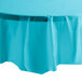 A Bermuda Blue plastic table cover on a table.