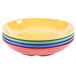 A stack of GET Diamond Mardi Gras melamine bowls in assorted colors.