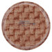 A close up of a round brown Cambro plate with a woven pattern.