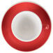 A CAC red and white espresso cup and saucer.