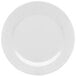 A white Elite Global Solutions round rim plate with a plain edge.