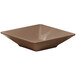 A square brown melamine bowl with a white background.