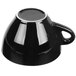 A CAC black coffee cup with a handle on a saucer.