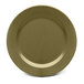 A close-up of a brown and white Elite Global Solutions Lizard melamine plate with a circular pattern.