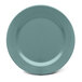 A close-up of a blue Elite Global Solutions melamine plate with a white circle.