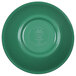 A close-up of a green Elite Global Solutions round melamine monkey dish with a circular edge.