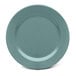 A close-up of a blue Elite Global Solutions melamine plate with a white circle.