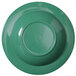 A green melamine bowl with a white circular design on the rim.