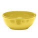 An Elite Global Solutions yellow melamine bowl with a black border on a white background.